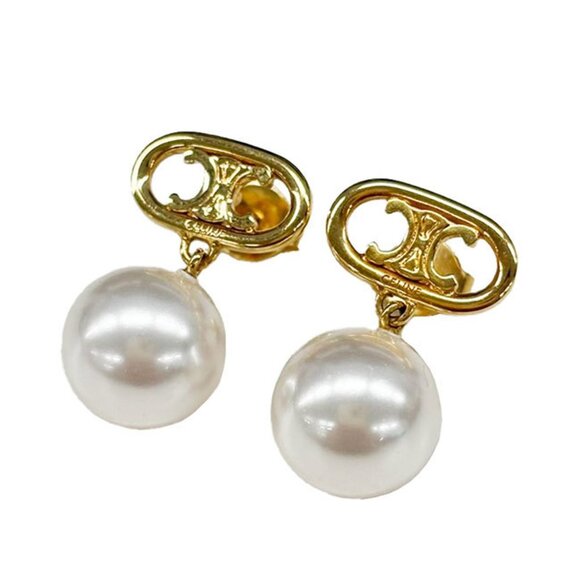 CELINE Gold Pearl Earrings - Picture 1 of 6